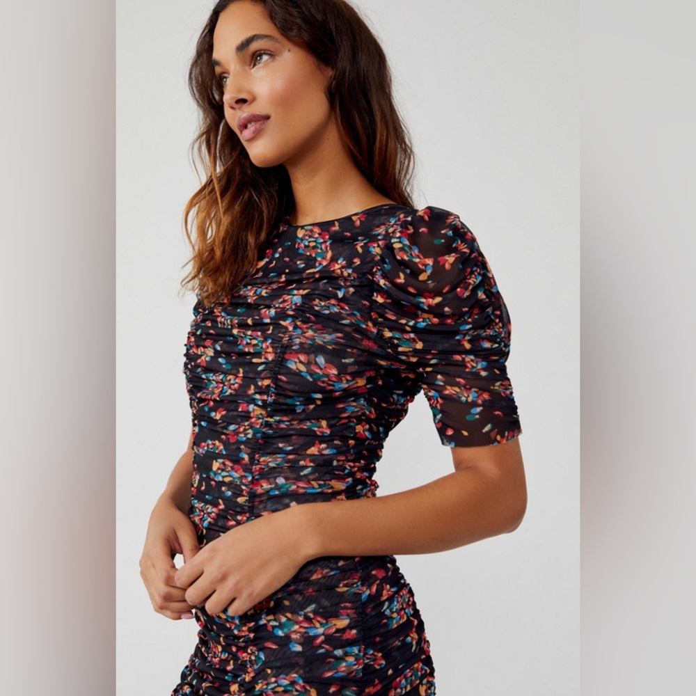 Free People briella twilight combo floral Black and Red Floral ruched mesh dress - Picture 4 of 11